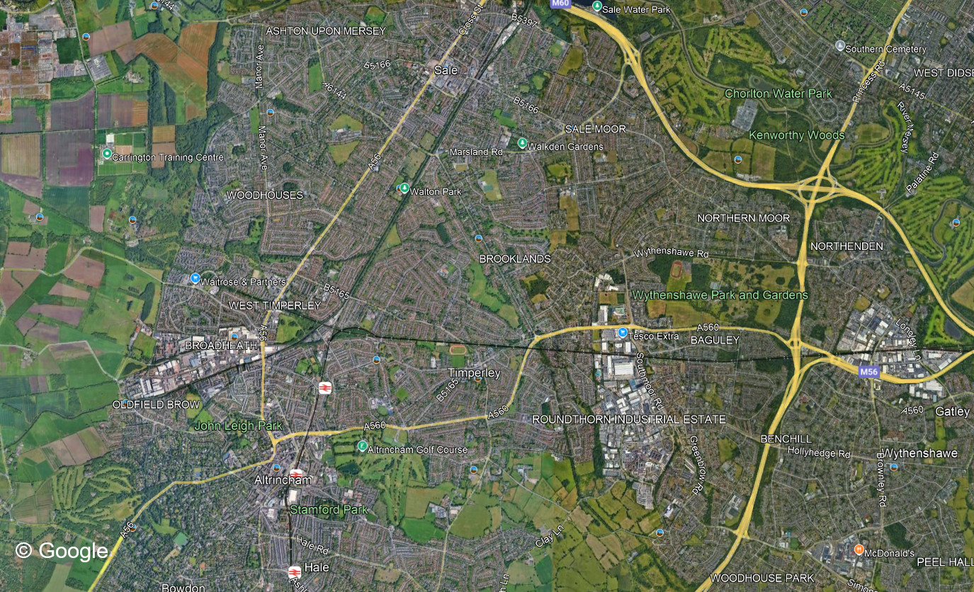 Area of operations for Timperley Roof Repairs.